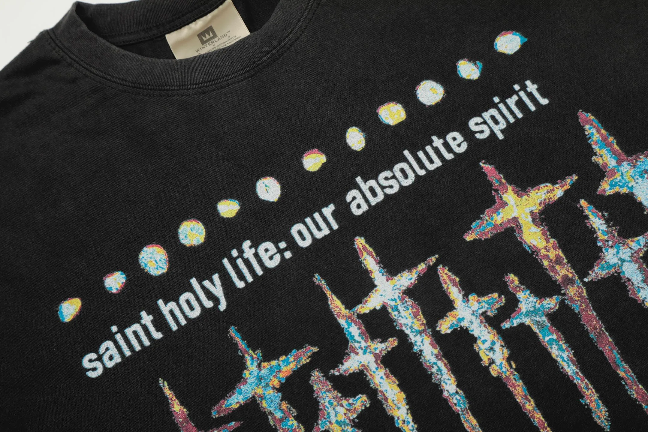 #VT439 P160💰 Saint Michael's new FOR SOME ONE co-branded GOD retro washed distressed long-sleeved T-shirt Small neckline design White ink digital direct printing High street retro heavyweight distressed washed Vintage long sleeves Size: S M L XL